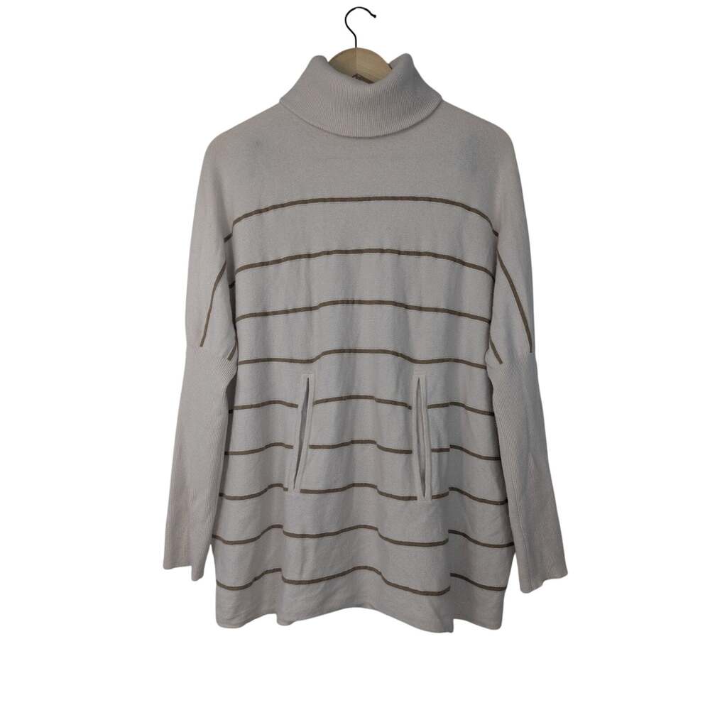 Garnet Hill Oversized Wool Cashmere Blend Striped Turtleneck Sweater
